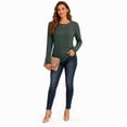 thumbnail image 4 of Women's Long Sleeve Ribbed Knit Tops Crew Neck Lace Crochet Casual Tunic Shirts for Fall Daily Work Wear, 4 of 7