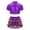 Purple, variant on TiaoBug Kids Girls Cheerleading Costume Sparkly Short Sleeve Crop Tops with Culottes for Cheer Performance Red 6
