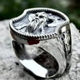 thumbnail image 2 of Viking Axe Horned Helmet Ring Odin Warrior Celtic Huginn Muninn for Men Gift Box Stainless Steel Double God Bearded Biker Entwined Bird Norse Symbol Rune Mythology GOT Chrome Valhalla (VKNGAXE), 2 of 5