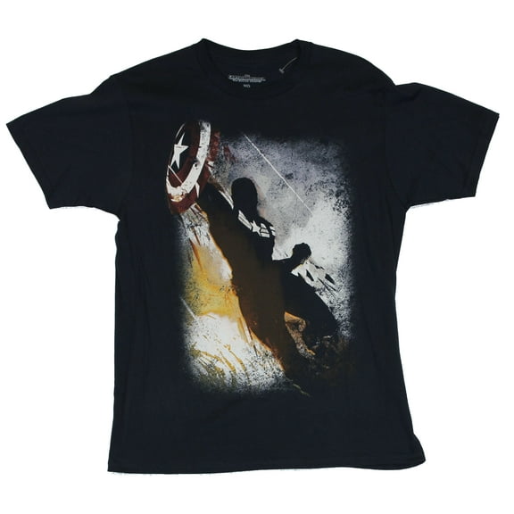 Captain America (Marvel Comics) Mens T-Shirt - Rushing Cap Splattered Stylized (Small)