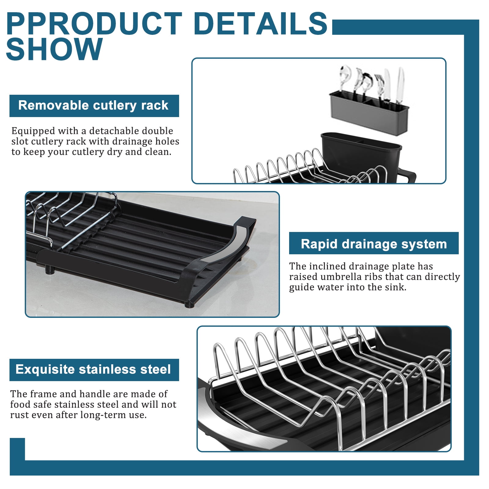 Dish Drying Rack, Extendable Dish Rack, Drying Rack Kitchen,Compact Dish Drainer,Utensil Holder, Cup Holder, Drying Rack for Kitchen Sink