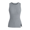 thumbnail image 7 of aohooy Summer Knit Tank Tops for Women Sleeveless Crew Neck Tank Tops Split Basic Slim Fit Ribbed Racerback Gym Workout Top Shirt Gray,S, 7 of 7