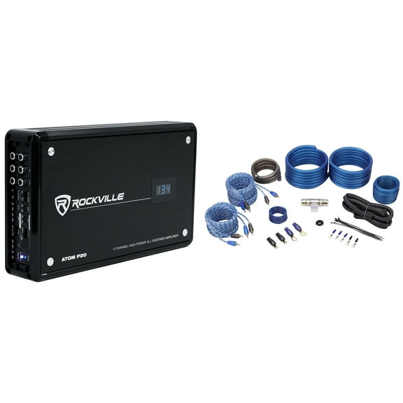 Rockville ATOM P20 1600w 4-Channel Bluetooth Car Amplifier w/ Volt Meter Amp Kit