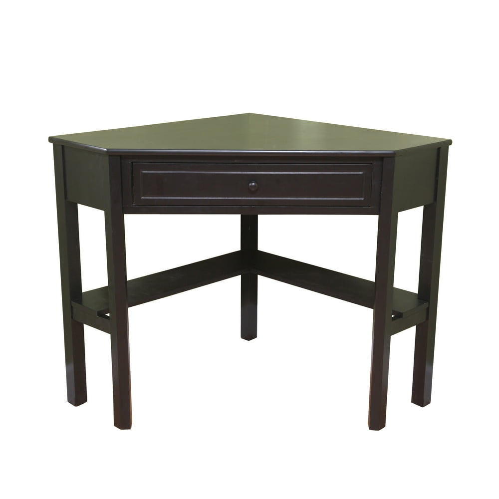 Corner Writing Desk with Pullout Drawer and Shelf, Multiple Finishes