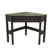 Corner Writing Desk with Pull-Out Drawer and Shelf in Black Finish