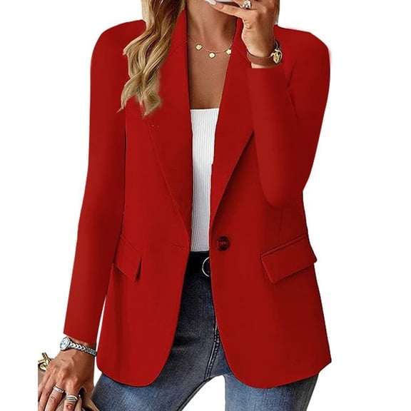 AZoiNM Women's Slim Fit Single Button Blazer Notch Lapel Long Sleeve Work Office