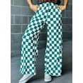 thumbnail image 2 of Women Casual Checkered Pants Elastic Waist Comfy Loose Wide Leg Pants with Pockets  Green XL, 2 of 5