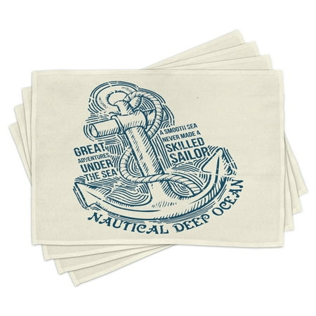 

Anchor Placemats Set of 4 Anchor Skilled Sailor Adventures under the Sea Nautical Motivational Vintage Art Washable Fabric Place Mats for Dining Room Kitchen Table Decor Blue Cream by Ambesonne