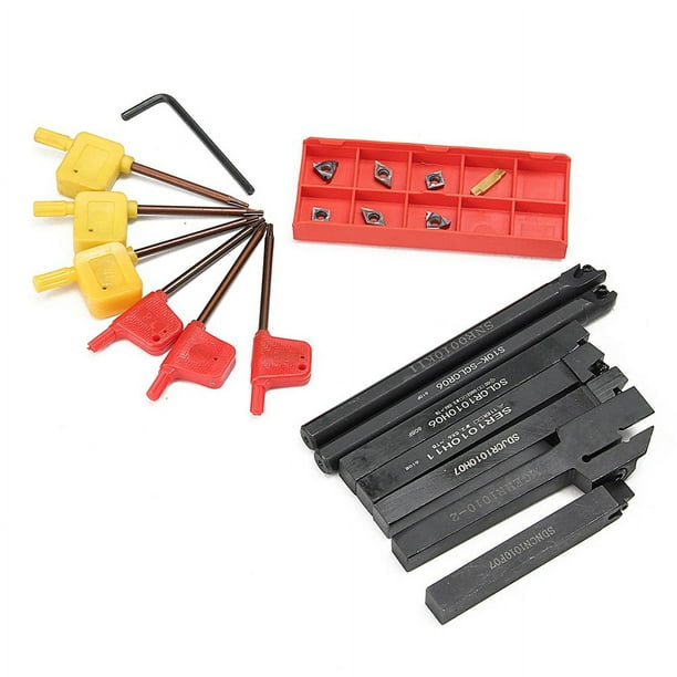 21 PCS Lathe Boring Bar Set With Holders & Wrenches - Carbide Inserts, 10mm Shank, For Steel Turning