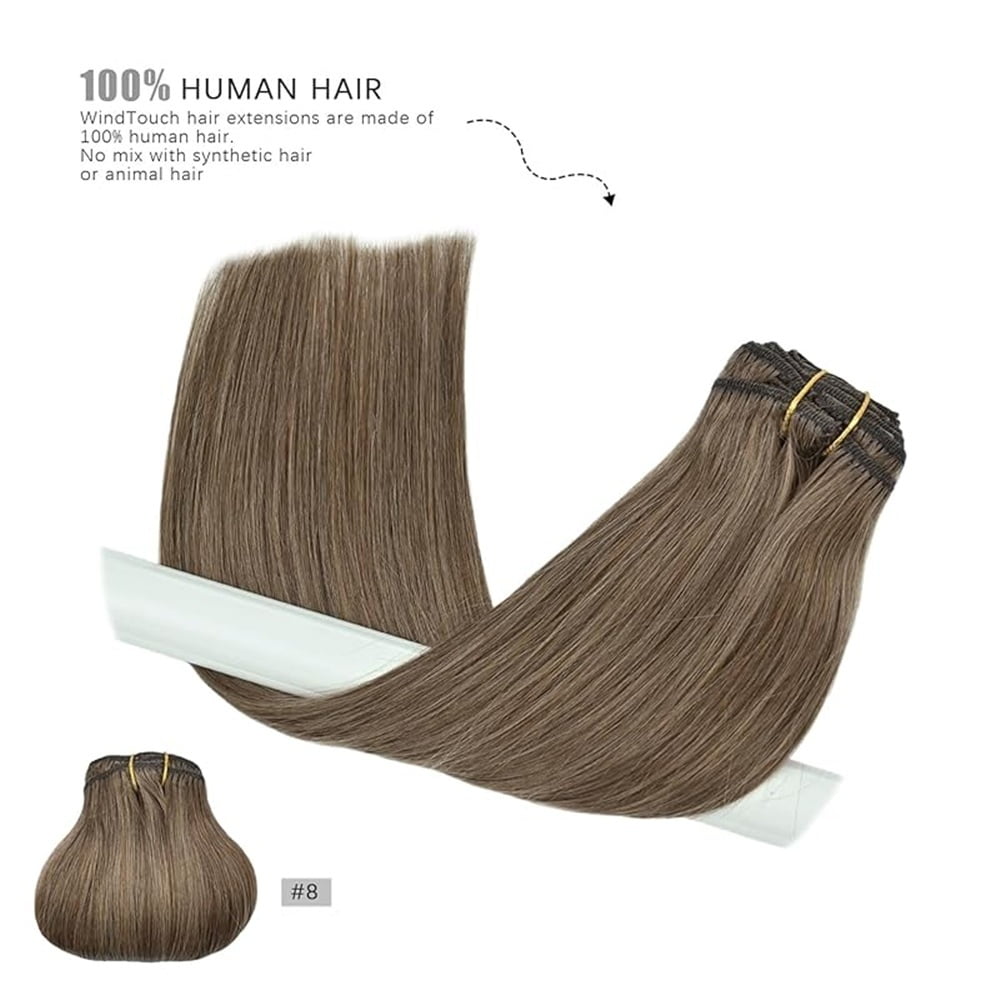 Real Human Hair Clip in Hair Extensions One Piece Thick Silky Straight Hair Pieces for Thinning Hair #8 Brazilian Remy Hair Clip In Extensions