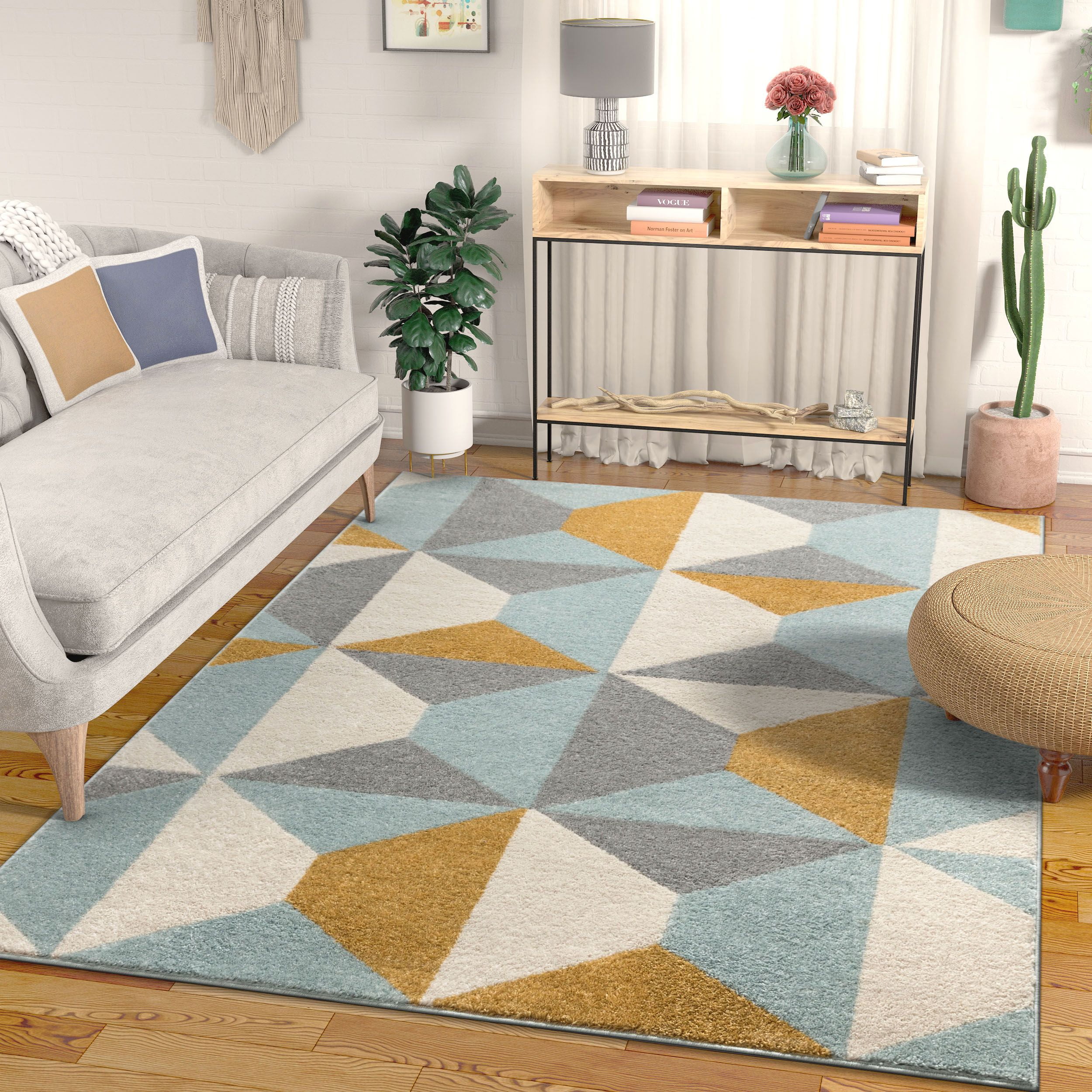 Well Woven Mystic Zeke Contemporary Geometric Gold 3'11" x 5'3" Area Rug