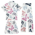 thumbnail image 2 of Girls Pajamas 3Pcs Button Down Pjs Short Sleeve Top Shorts & Long Pants Bow Valentine's Day Pajama Sets Nightwear Loungewear for 4t-15years 3pcs Sleepwear, 2 of 6