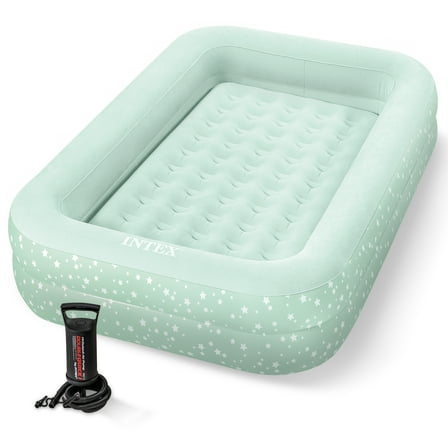 Intex Kids Travel Air Mattress Inflatable Bed w/ Raised Sides and Hand Pump