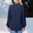 thumbnail image 5 of Women's Openwork Lapel Shirt, Long Sleeve Button Down Blouse, Breathable Loose Fit Top, Cutout Detail Casual Shirt, Woven Fabric Tunic Style Top Navy XXL, 5 of 5