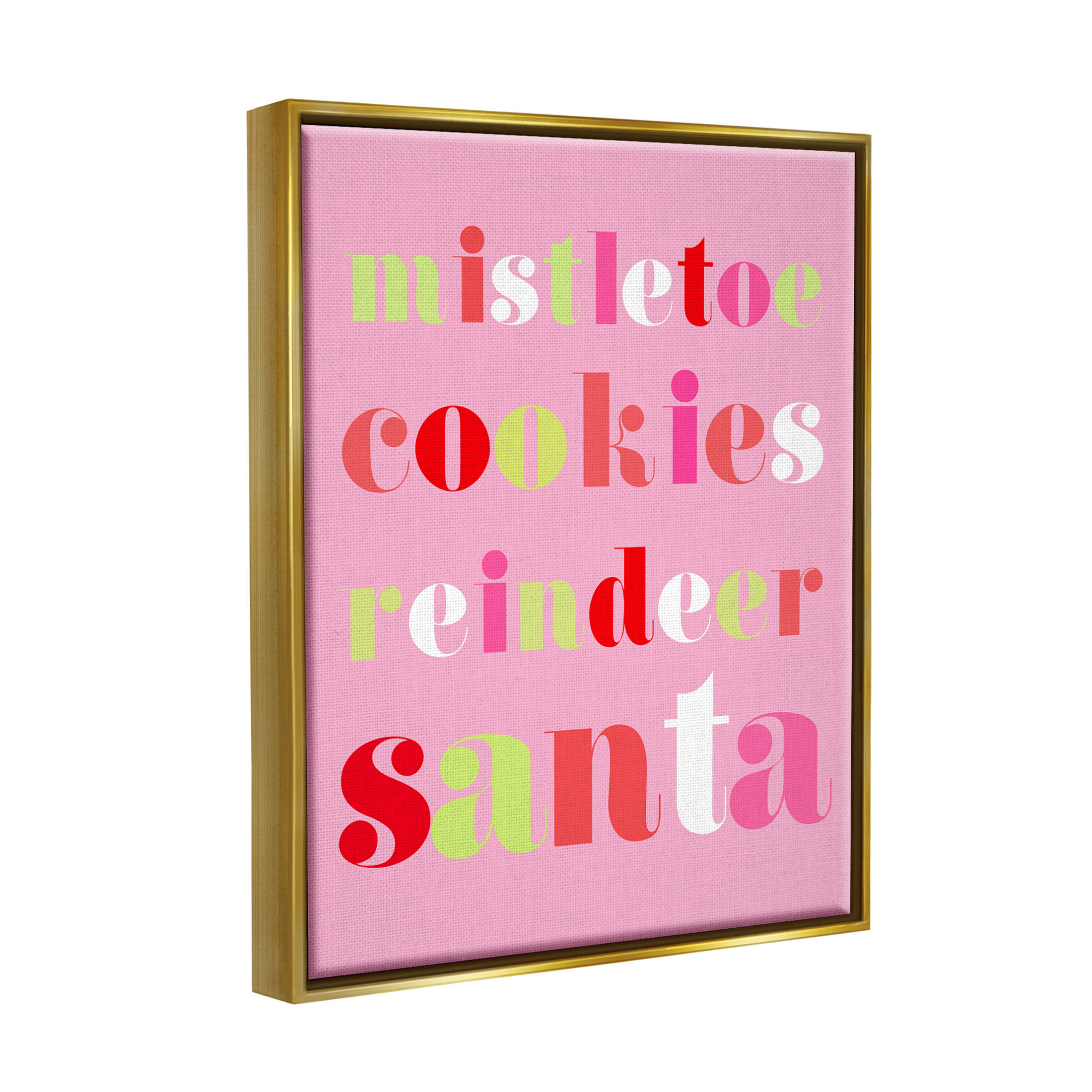 Mistletoe Cookies Reindeer Santa Bold Holiday Graphic Art Metallic Gold Framed Art Print Wall Art
