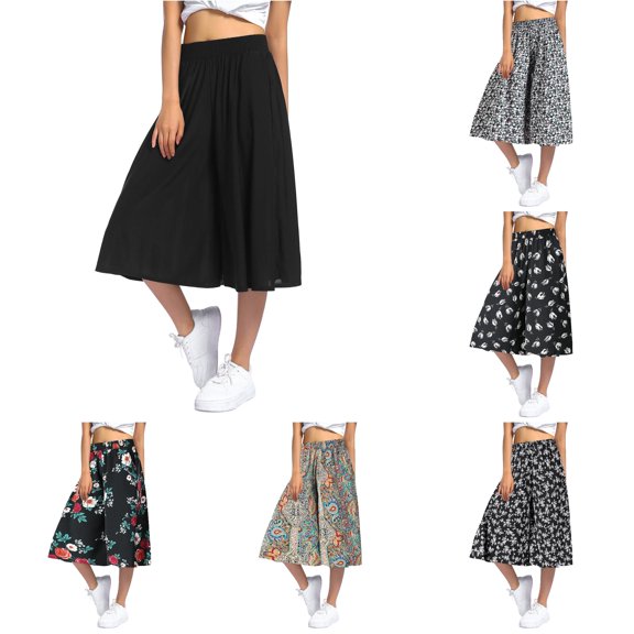 XAOFW Wide Leg Pants For Women Fashionable Printed Elastic Waist Thin Trousers High Waisted Skirt Pants Comfortable Bottom L