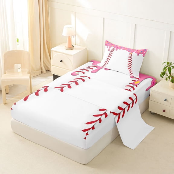 jejeloiu Baseball Games Twin Sheet Sets,Ice Cream Print Bedding For Girls Teens 3 Pieces