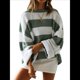 thumbnail image 1 of Suéter de Punto A Rayas para Mujer, Cuello Redondo, Otoño-Invierno, Larga, Bloque de Color Verde XL, 1 of 10