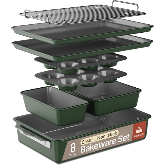 Bakken 8-Piece Ceramic Coated Bakeware Set, Nonstick Aluminized Steel, Oven Safe 500°F, Dishwasher Safe
