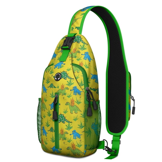 Cartoon Dino Sling Backpack – Cute Colorful Dinosaur Pattern Shoulder Purse – Funny Print Bag Gift for Dinosaur Lovers and Men