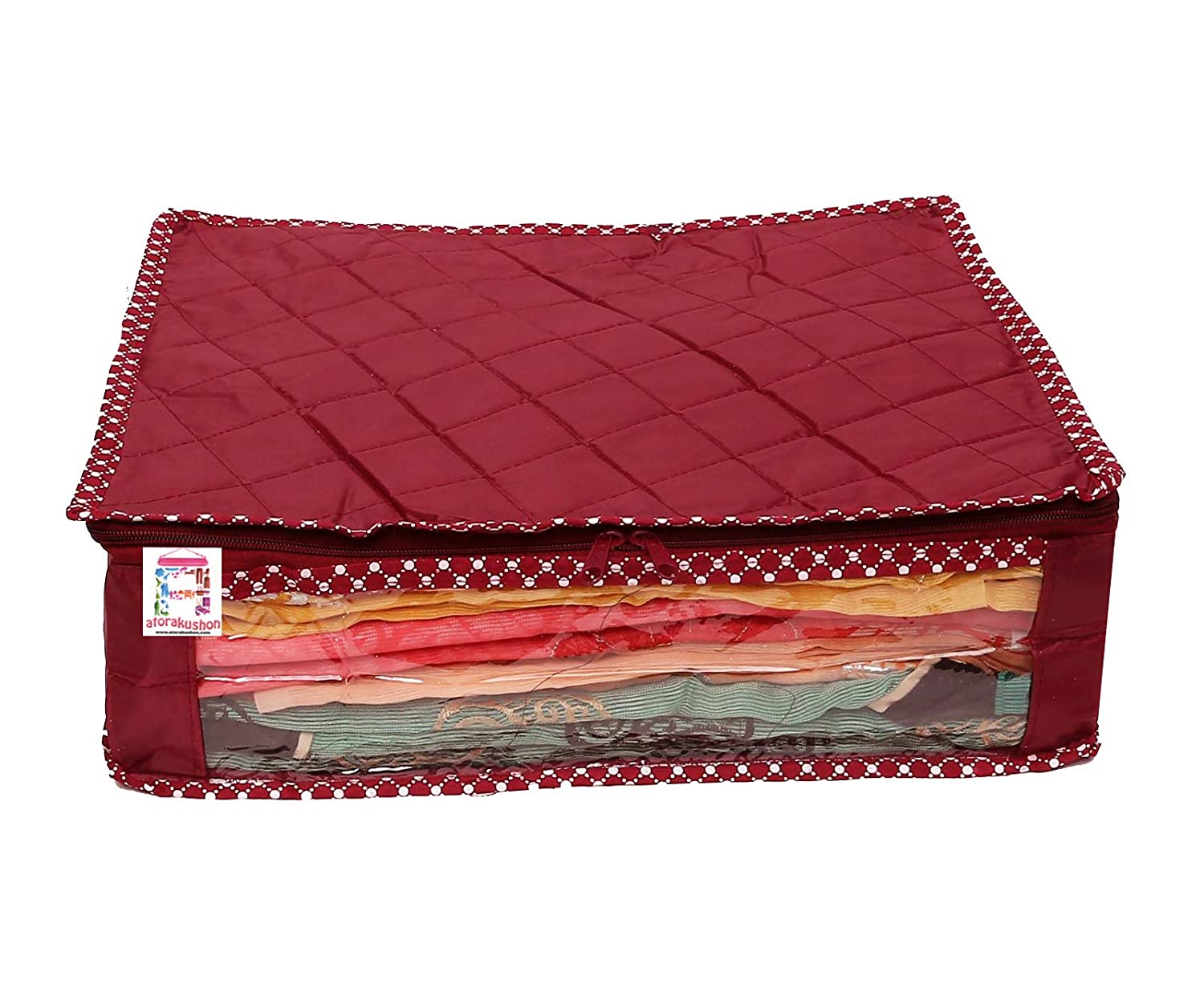 atorakushon Parachute Fabric Saree Garments Covers Clothes Storage sari Bag Wardrobe Organizers Double Zip Lock For Dress Accessories 2 Pieces Maroon