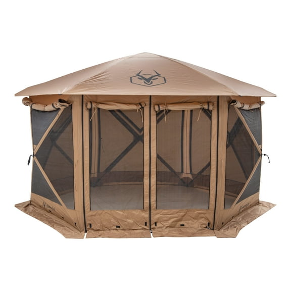 Gazelle Tents™, G6 Cool Top 6-Sided Portable Gazebo, Waterproof, UV Resistant, Increased Air Flow, TriTech Mesh, 8-Person & Table, 91” x 139” x 123”, Badlands Brown, GG620BR