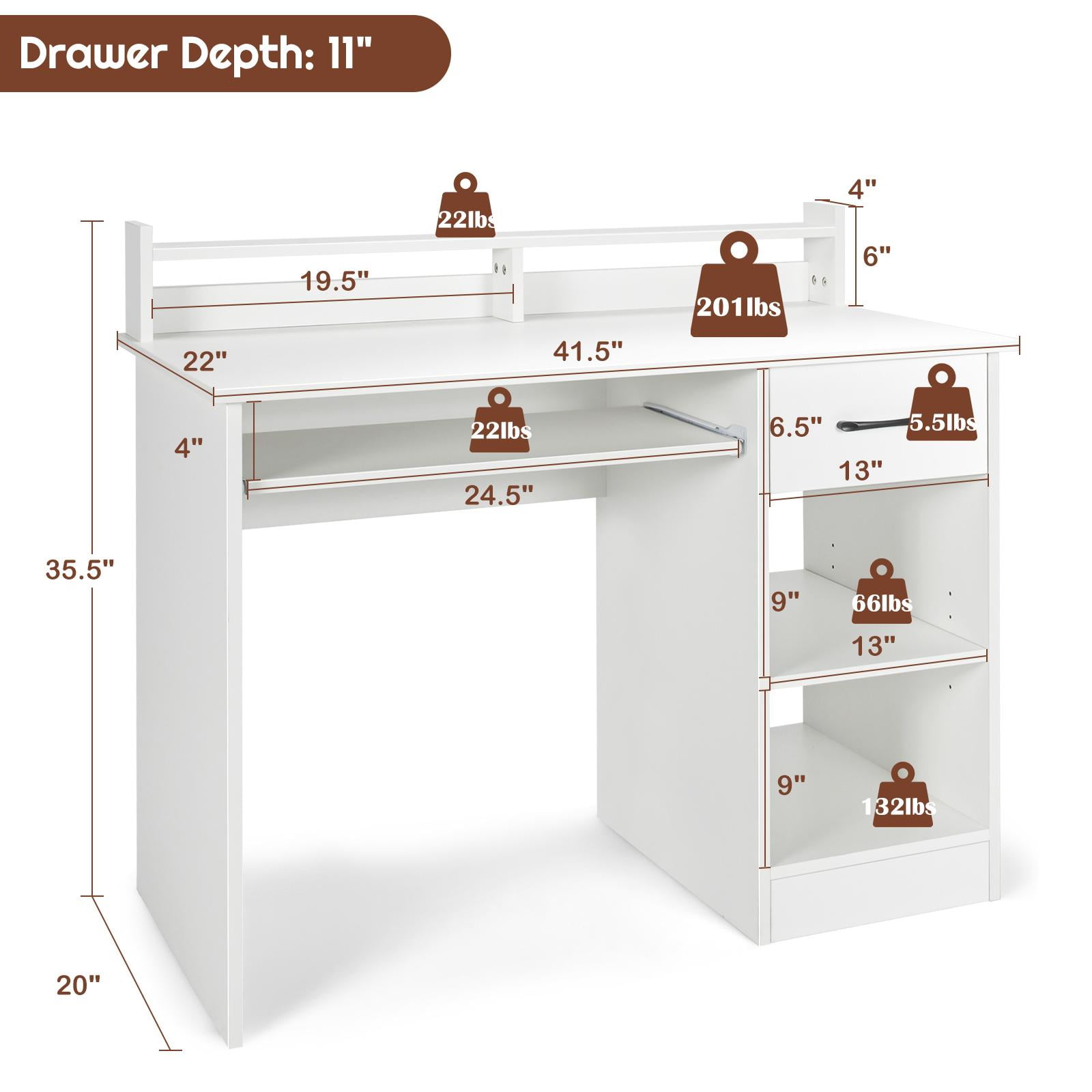 Giantex  Computer Desk, Home Office Desk w/Adjustable Shelf & Keyboard Tray, tudy Writing Desk, White
