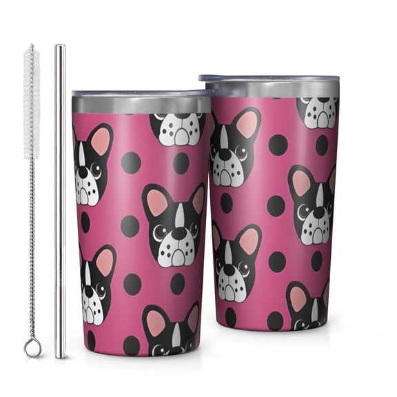 Cute Bulldogs 10oz Tumblers Stainless Steel Tumbler with Lid and Straw,Vacuum Insulated Double Wall Travel Tumbler Cups with Cleaning Brush for Coffee, Tea