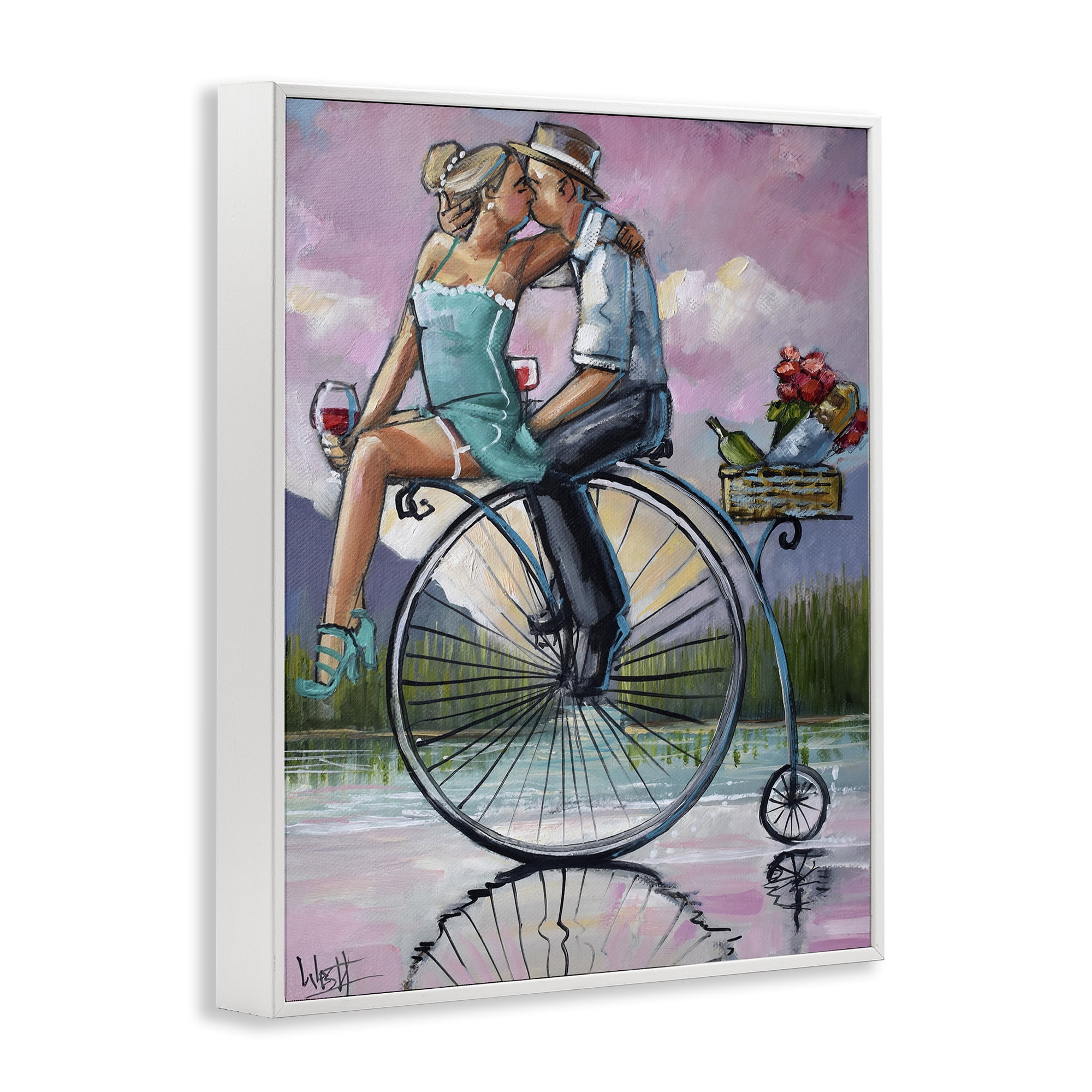 Stupell Industries Romantic Picnic on Bicycle White Framed Giclee Art, design by Ronald West