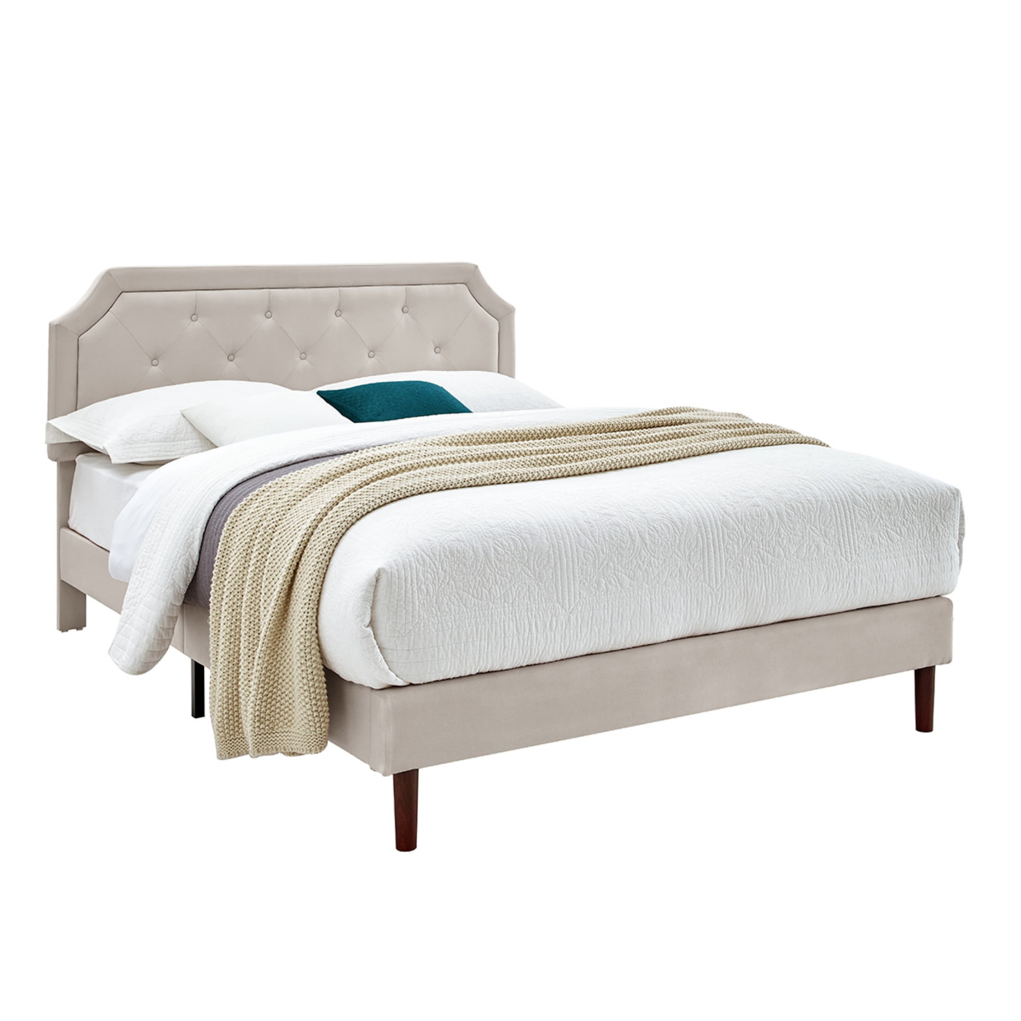 Gewnee Queen Size Platform Bed Frame with Upholstered Adjustable Headboard for 8-12 inch Mattress, Wood Slats, Center Support, No Box Spring Needed in Beige