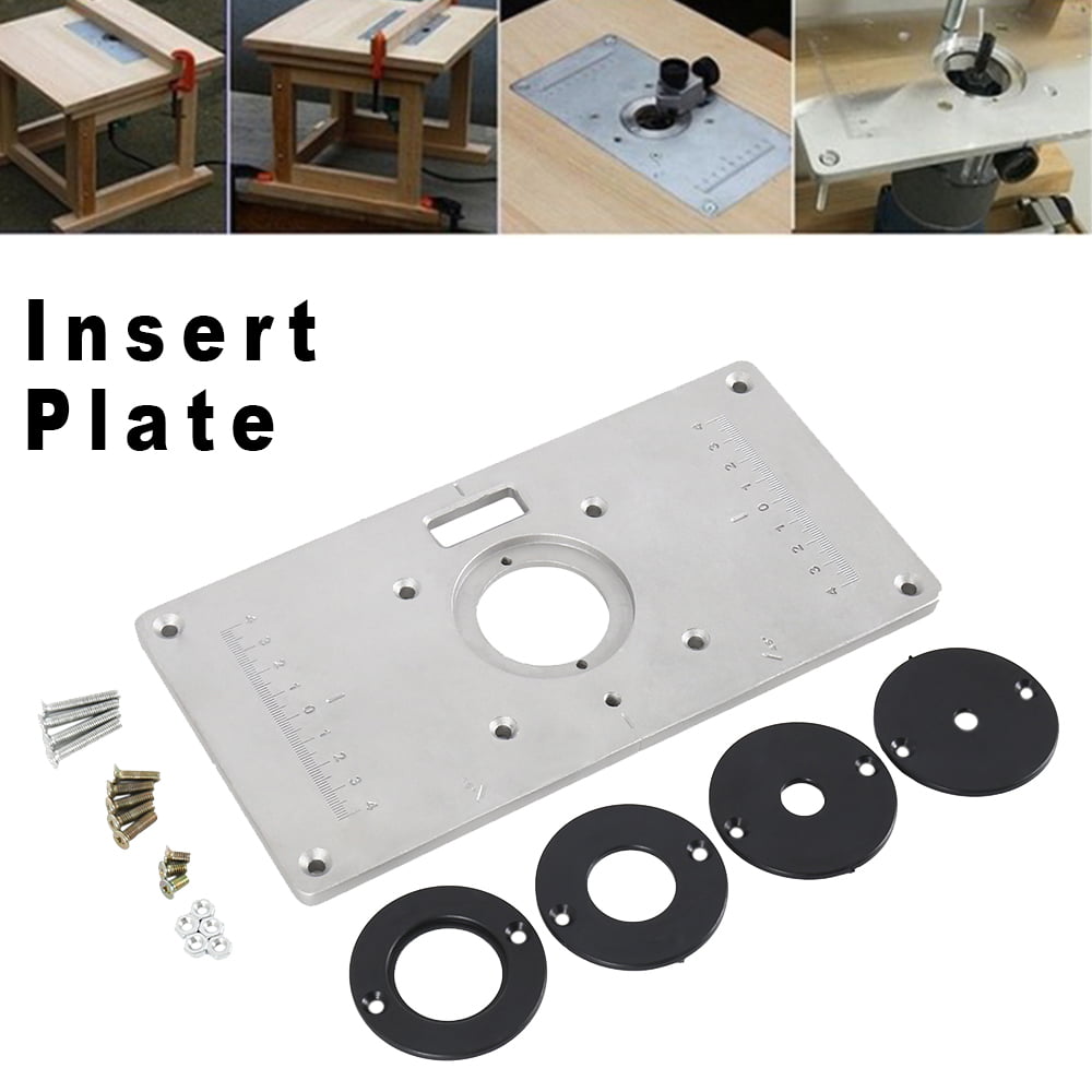 For Woodworking Benches Aluminum Router Table Insert Plate With 4 Rings Screws 