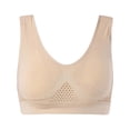 thumbnail image 2 of Ewisvgh Padded Wirefree Breathable Sports Bra For Yoga Workout Running Sleep Daily Wear Plus Size Mesh Hollow Out Nylon Spandex Better Gathering Traceless Fit, Beige 3XL, 2 of 5