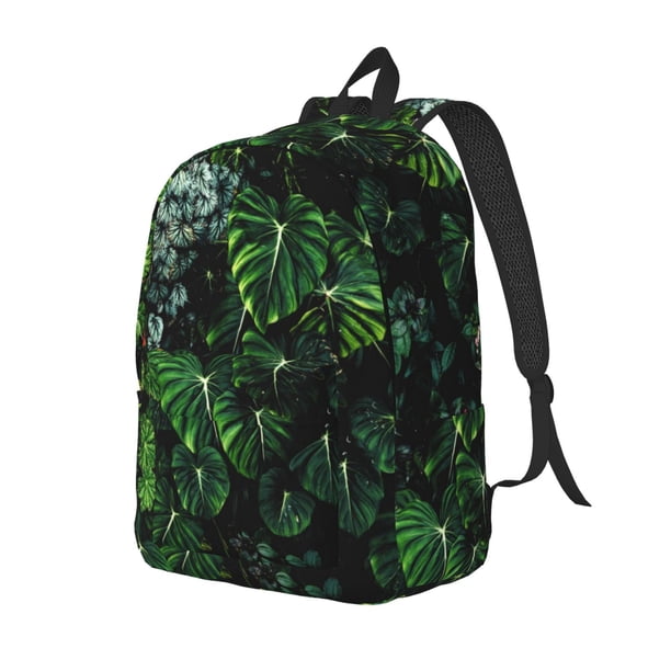 Disketp Lush Foliage Green Plant print Canvas Backpack Lightweight Travel Daypack Student Rucksack Laptop Backpack-Small