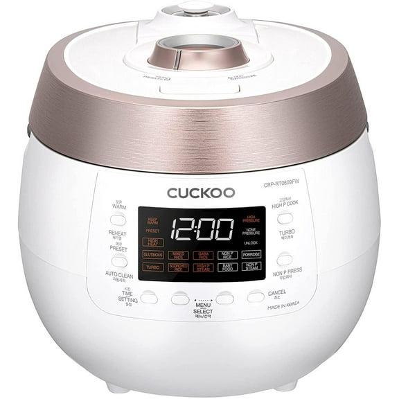 Cuckoo 6-Cup Twin Pressure Rice Cooker with Steam Tray, 14 Modes: White Rice, GABA Rice, Steam, Porridge, Scorched Rice & More, CRP-RT0609FW, White