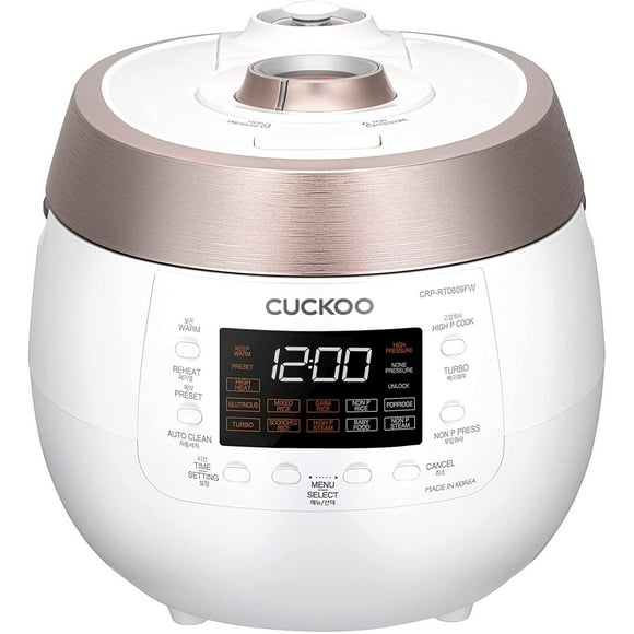 CUCKOO 6-Cup Twin Pressure Rice Cooker with Steam Tray, 14 Modes: White Rice, GABA Rice, Steam, Porridge, Scorched Rice & More, CRP-RT0609FW, White