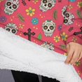 thumbnail image 3 of Oversized Wearable Blanket Hoodie,Red Skull Flower Cross Pattern Sherpa Blanket Hoodie with Super Pockets,Super Warm Fuzzy Pullover for Women & Men, 3 of 6