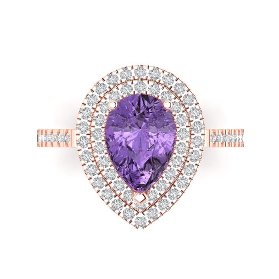 Halo Engagement Ring for Women - 2.48ct Simulated Alexandrite in 14K Rose Gold Promise Ring