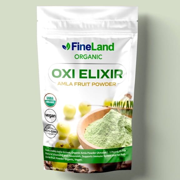 FineLand  Vitamins OXI ELIXIR Rich in Natural Vitamin C and Flavonoids, Supports Immune System and Fat Burn, Amla Fruit Powder Organic, Vegan 1 Pound