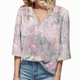 thumbnail image 1 of Gibobby Camiseta Powerblend con Cuello en V Camiseta informal con cuello en V y encaje con estampado vintage para mujer(Rosa,CH), 1 of 3