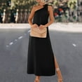thumbnail image 5 of Olyvenn Deals Womens Split Long Evening Dress Loose Fit Flowy Side Slit Casual Smocked Trendy Summer Strap Sleeveless Prom Dresses for Women 2024 Spring Vintage Solid Sundress Fashion Black 10, 5 of 8