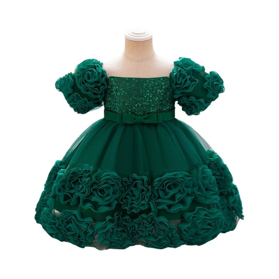 Toddler Girl Flower Dress Puffy Sleeve Party Gown Elegant Tulle Ruffle Birthday Outfit for Special Occasions Wedding Pageant