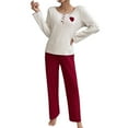 thumbnail image 2 of Lixiuxyad Flannel Pajama Long Sleeve Top And Pants With Heart Embroidery Cozy Loungewear For Home Sleepwear Womens Sleepwear XL, 2 of 5