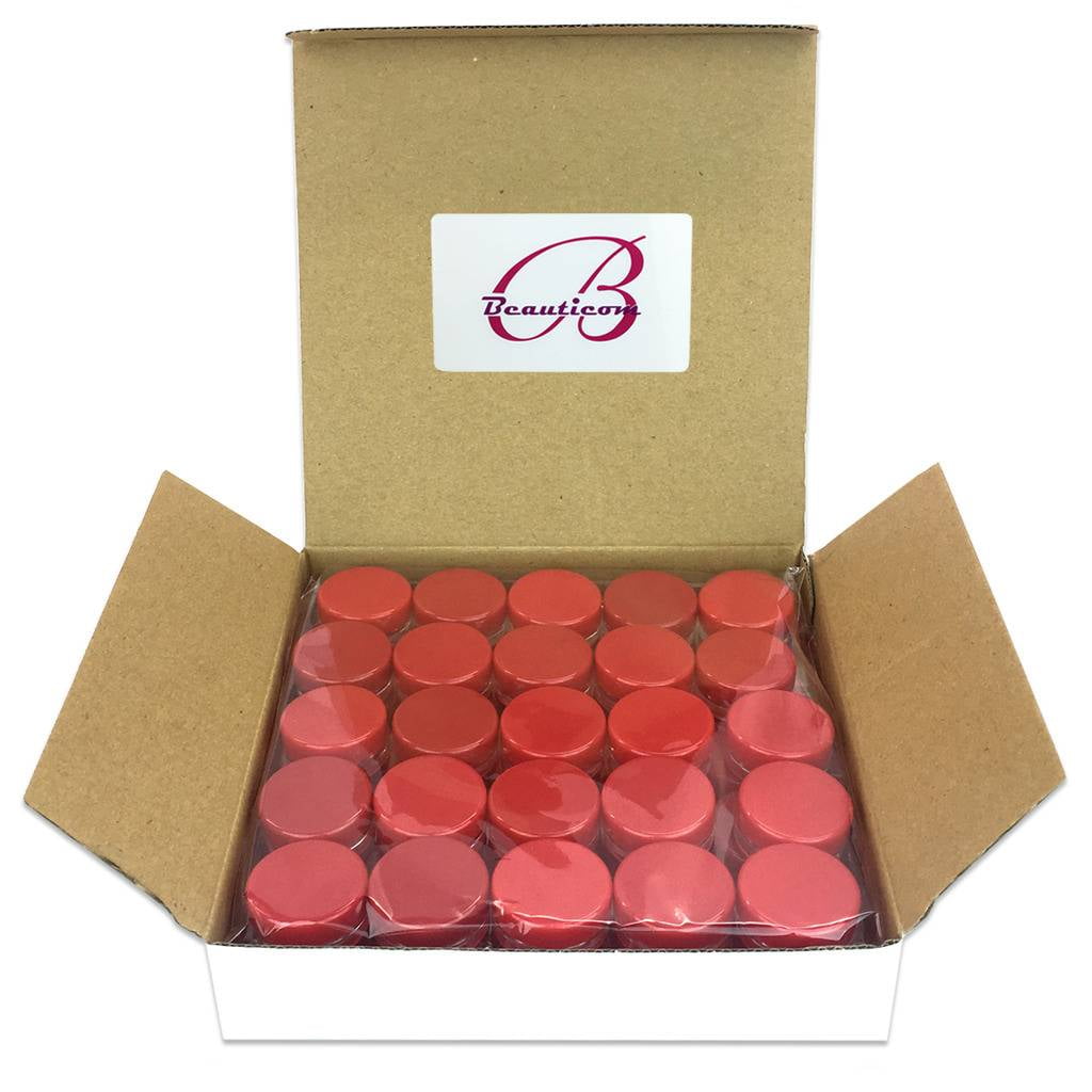Beauticom 500 Pieces High Quality 3 Gram 3 ml (0.1 oz) Plastic Round Cosmetic Beauty Makeup Sample Jars (Red Lid)