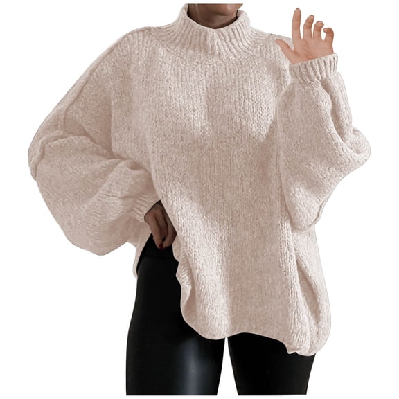Besolor Women's Turtleneck Oversized Sweater Fall Winter Long Sleeve Casual Loose Knitted Trendy Pullover Tops