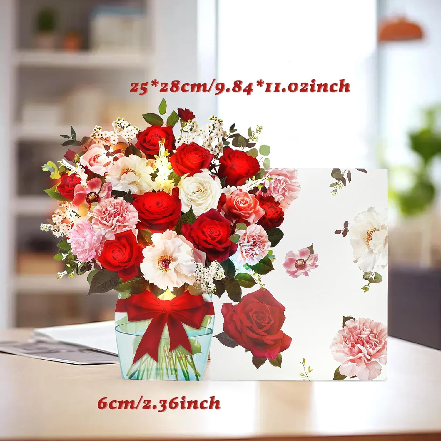 Rose Card with Music and Light, Mothers Day Roses, Flower Bouquet 3D Gift Card, Gifts for Women Mom Wife(Rose)