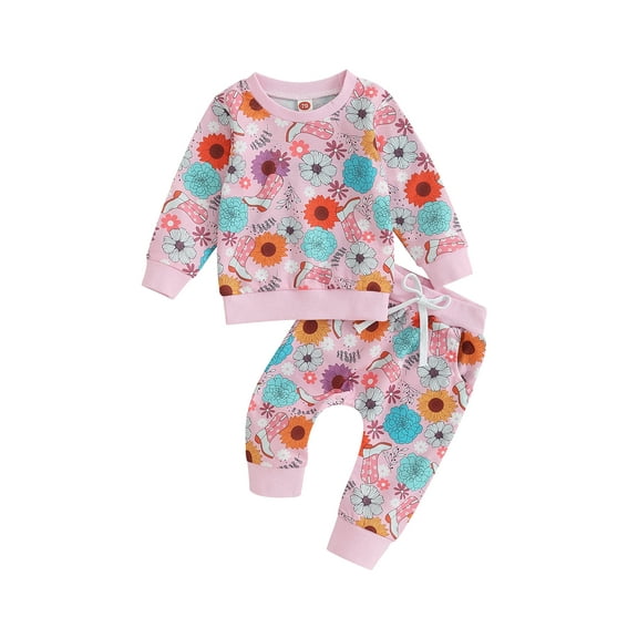 Liacowi Toddler Baby Boy Girl Autumn Clothes 6M 12M 18M 24M 3T Newborn Flower Print Long Sleeve Sweatshirt   Sweatpants Infant 2Pcs Fall Christmas Outfits
