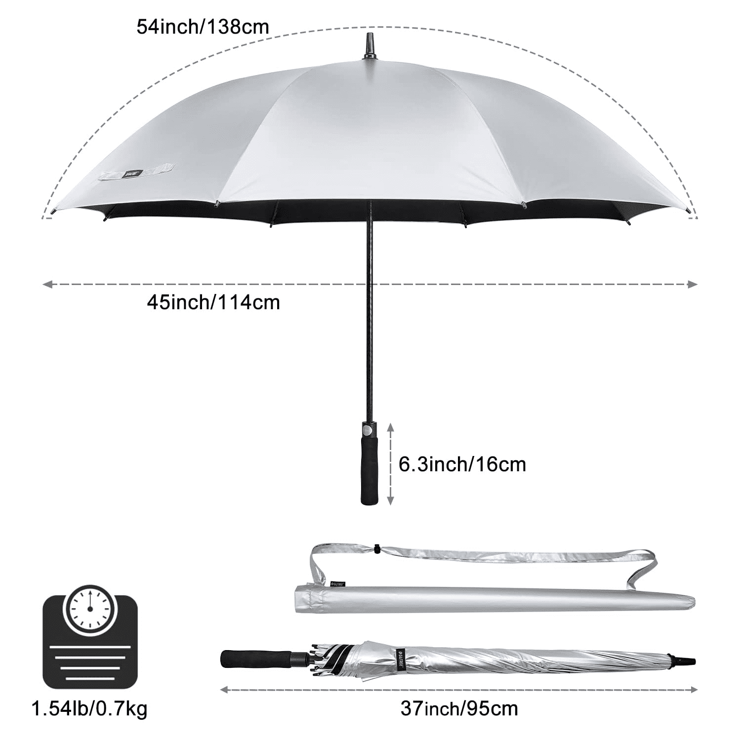 G4Free 54/62 Inch Windproof UV Protection Golf Umbrella Extra Large Silver Coated Automatic Open Stick Long Umbrella