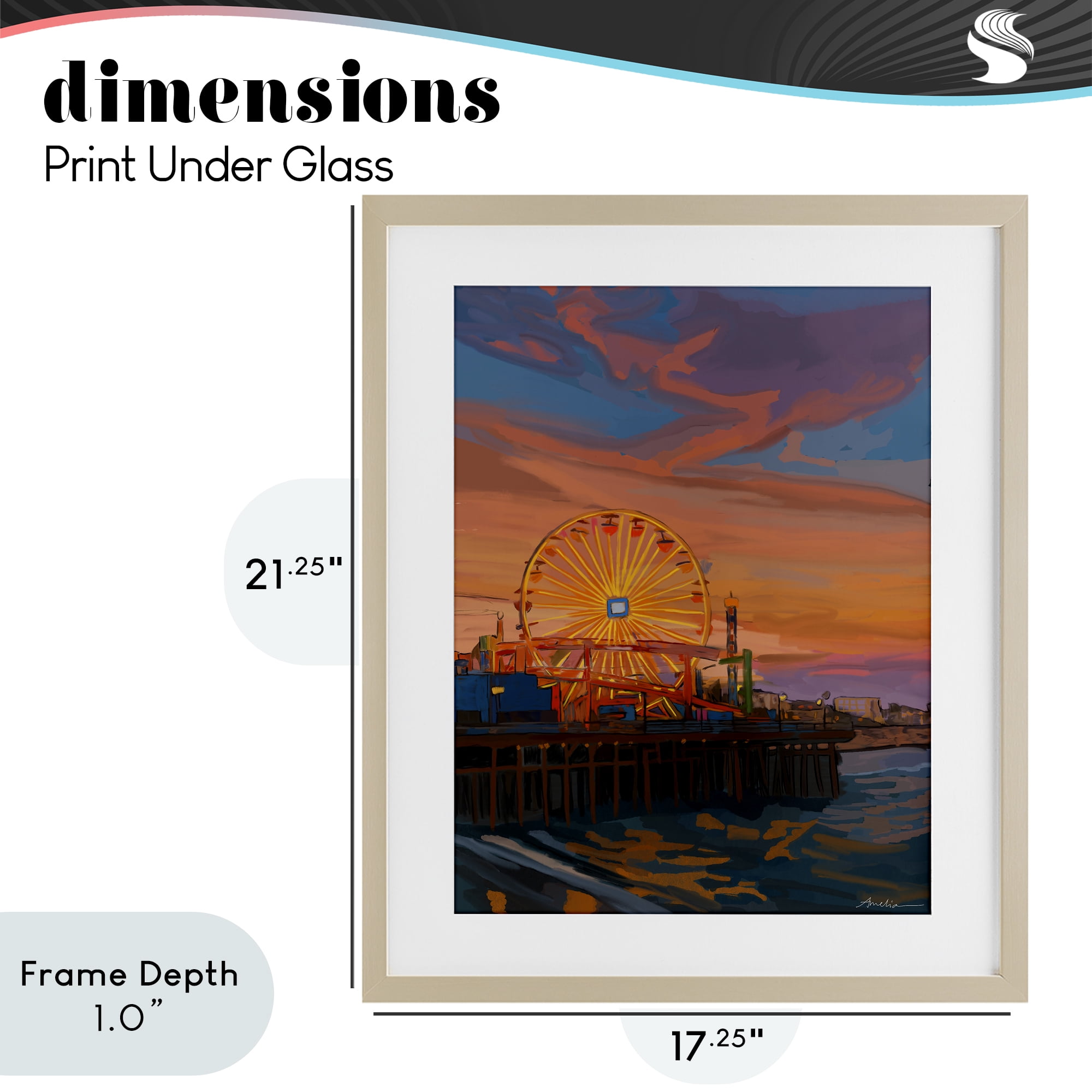 Stupell Industries Santa Monica Pier Sunset Birch Framed Print Under Glass, design by Amelia Noyes