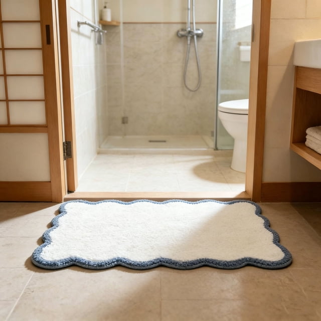 Alfombra con borde ondulado para la puerta de entrada, el dormitorio y la sala de estar: suave, con pelo afelpado, absorbente de agua y antideslizante para uso en interiores.