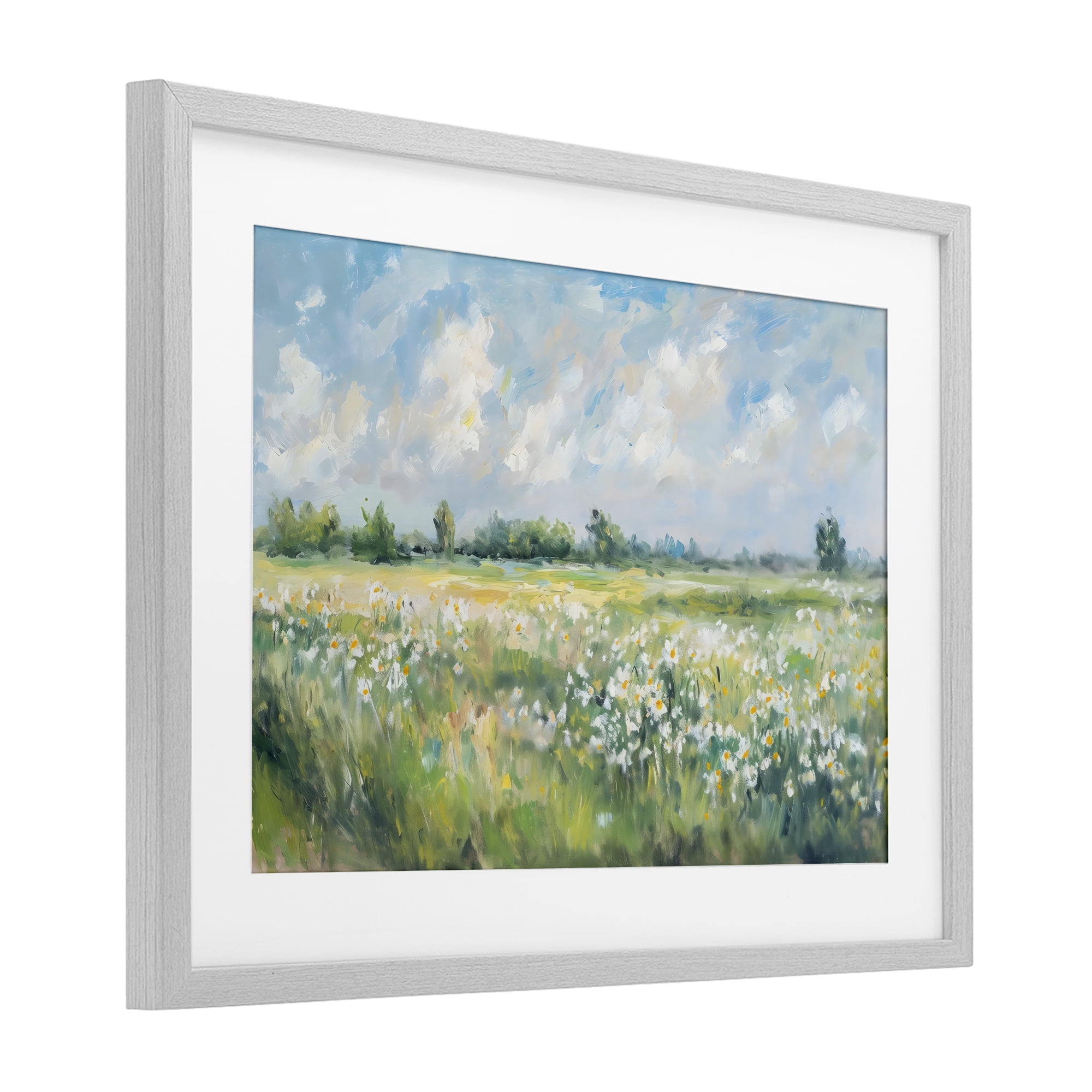 Stupell Industries Daisy Field Landscape Impression Gray Framed Print Under Glass, design by Creative Studio